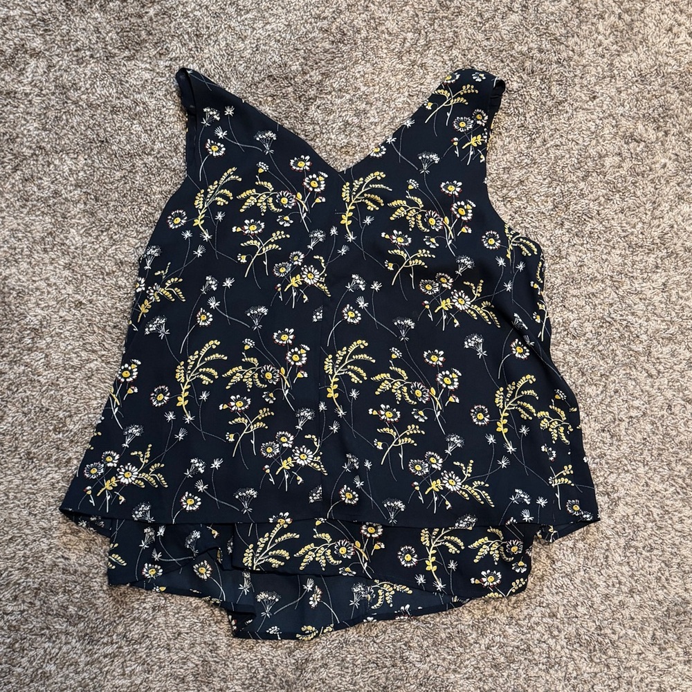 LOFT Floral Sleeveless V-Neck wrap style Top
